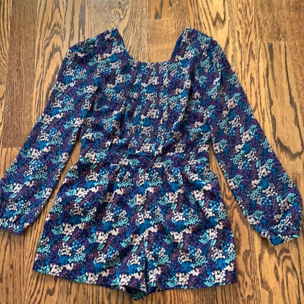 Forever 21 Purple Blue Floral Long Sleeve Romper